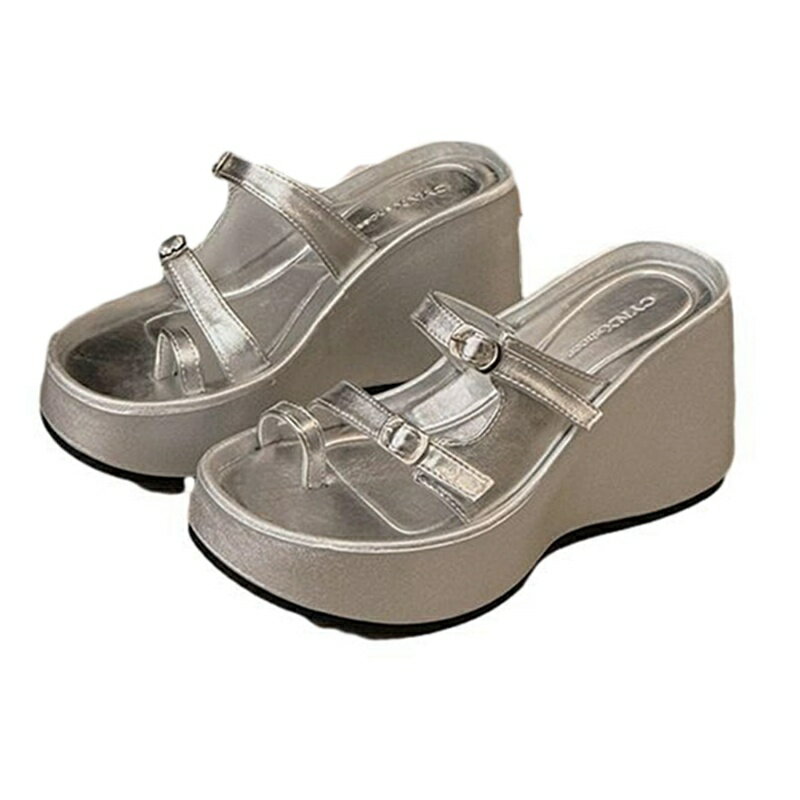 ミュールサンダル レディース 甲ストラップ 親指トング スリッパ サボ ウェッジソール 厚底 ハイヒール..