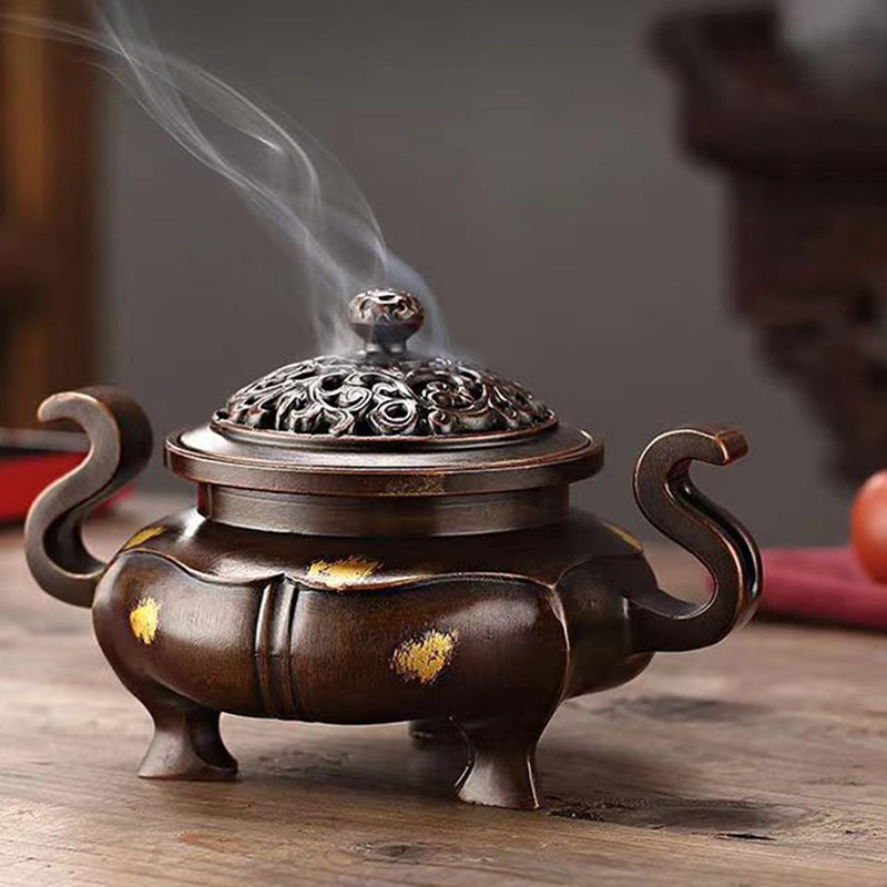 お香立て 香炉 香炉皿 丸香炉 聞香炉 蓋付き お香 真鍮製 アンティーク調 インテリア おしゃれ 仏壇用香炉 工芸品 小香炉 仏具 リラックス ストレス解消 癒やし 瞑想 睡眠 家庭用 オフィス