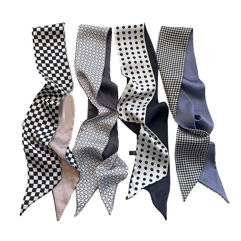 スカーフ 4枚セット バッグ用 カバンハンドル飾り ネッカチーフ サテン グレー ドット柄 持ち手 110*8c..