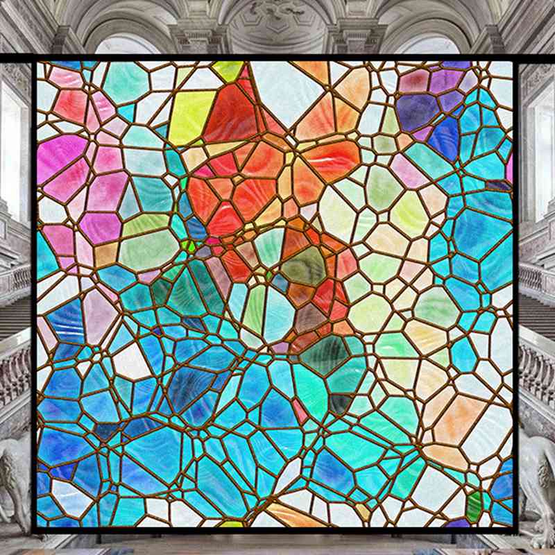 ガラスシート カラフル 窓用フィルム 外から見えない ステンドグラス 幾何 めかくしシート 剥がせる 紫..