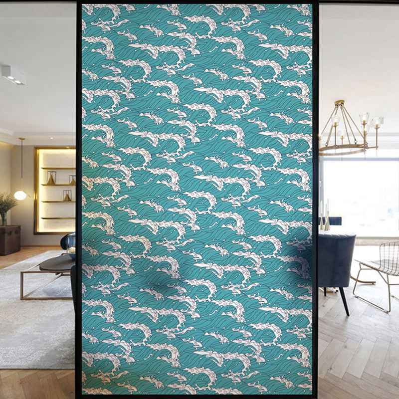 窓用フィルム 窓ガラスフィルム 窓用目隠しシート ガラスフィルム 伝統波柄 和風 レストラン 日本料理..