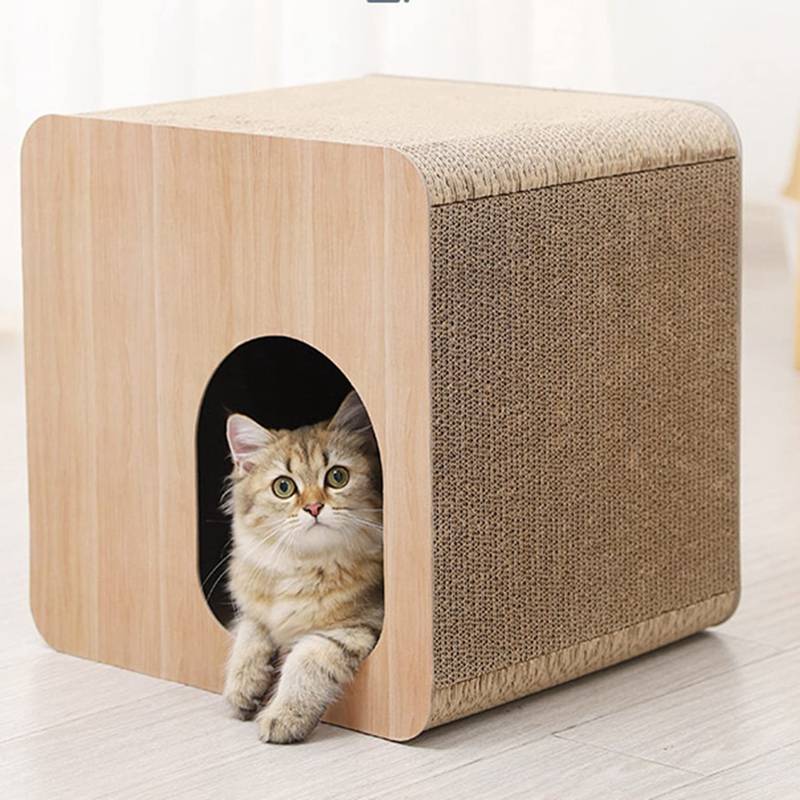 爪とぎ キャットハウス 猫 爪とぎ 段ボール 猫 ベッド つめとぎ ダンボールハウス 通気 丈夫 ストレス解消 木目調 インテリア 高密度段ボール 多機能 通気性 耐久性 爪とぎボックス 耐磨