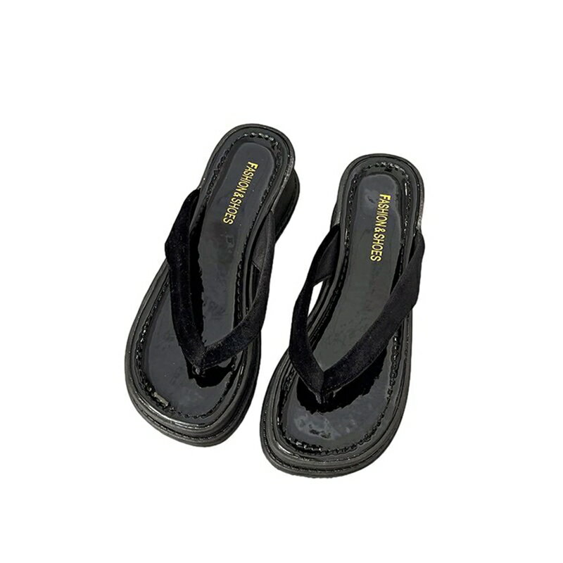 トングサンダル レディース 厚底 6cm身長アップ ビーサン レッド ブラック