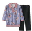 シャツ ニット レディース 2点セット 長袖 ブラウス 肌着T ハーフネック トップス 冷感 肌に優しい ワイドパンツ ロングパンツ シニア ママ 中高年 オシャレ 春夏秋 カジュアル リラックス 4
