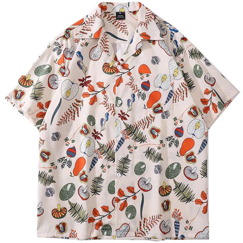 半袖シャツ メンズ アロハシャツ 総柄 きのこ 野菜柄 おもしろ 可愛い トップス 開衿 半袖シャツ 薄手 ..