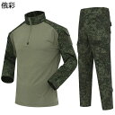 コンバットシャツ メンズ 2点セット 長袖 サバゲー 作業服 戦闘服 ストレッチ 通気 速乾 マルチポケット ミリタリー風 カジュアル アウトドア コスプレ 仮装 特殊部隊 マルチカム