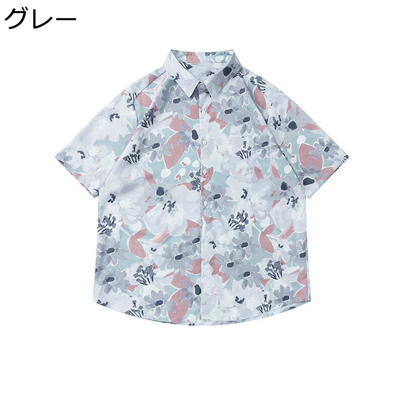ビーチシャツ 小花柄 カジュアルシャツ メンズ 半袖 ユニセックス オープンカラー カジュアル 折り襟 春服 夏 羽織 柔らかい レギュラー キレイめ ユニセックス 体型カバー 吸汗透湿 通気 薄い