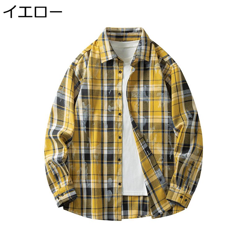 ネルシャツ チェック柄 シャツ 長袖 メンズ 襟付き タイダイ染 カジュアル アウター ボタンダウン コットン シンプル ゆったり 吸汗通気 ワイシャツ 通学通勤 旅行 レギュラーフィット 春夏秋