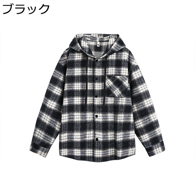 ネルシャツ チェック柄 シャツ 長袖 メンズ フード付き 厚手 パーカー カジュアル トップス ボタンダウン ゆったり 汗染み防止 ワークシャツ 派手 通学通勤 旅行 レギュラーフィット 春秋服