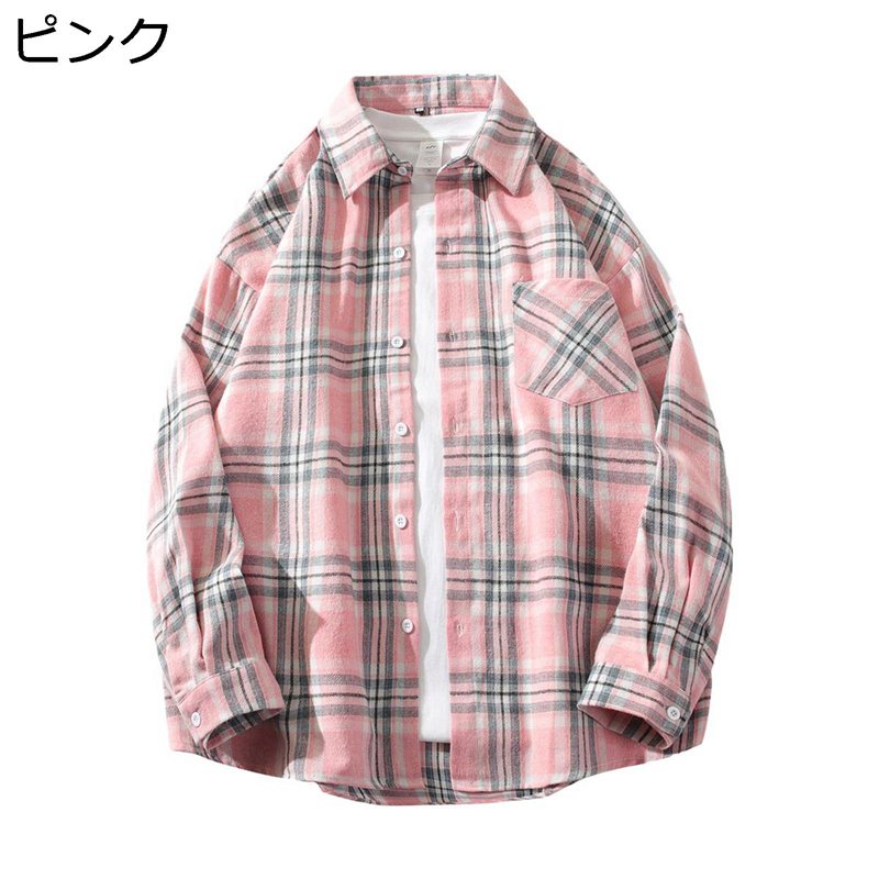 メンズ チェック 長袖 ネルシャツ ボタンダウン 秋服 開襟 ピンク 大きいサイズ 快適 軽量 ワークシャツ レギュラーフィット 汗染み防止 モード系 おしゃれ 男女兼用 イベント 通学通勤