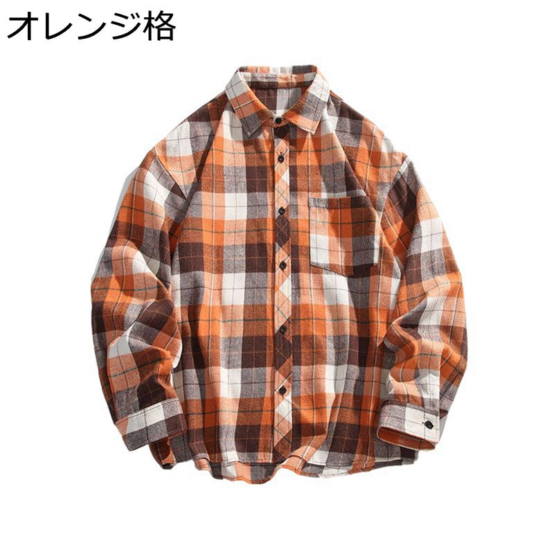 ネルシャツ チェック柄 シャツ 長袖 メンズ 開襟 カジュアル 厚手 上着 ボタンダウン 軽い 柔らかい ゆったり 保温 ワイシャツ かっこいい イベント 通学 レギュラーフィット 春秋服