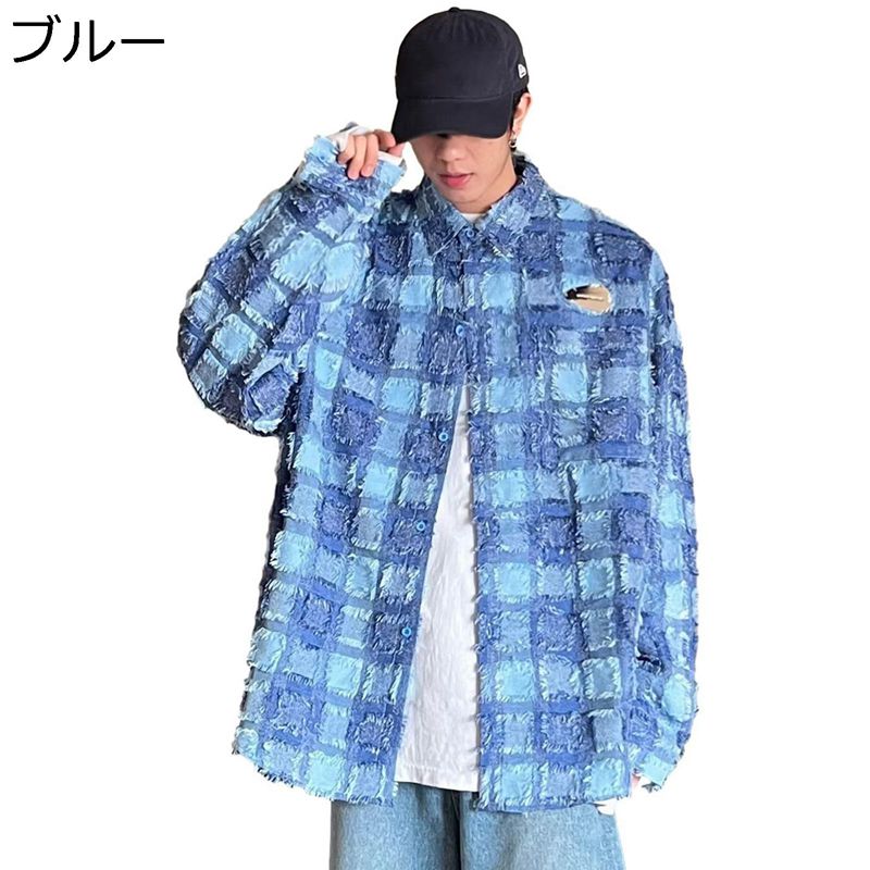 チェック柄 シャツ 長袖 メンズ 前開き ネルシャツ 春夏用 タッセル ボタンダウン ゆったり カジュアル..