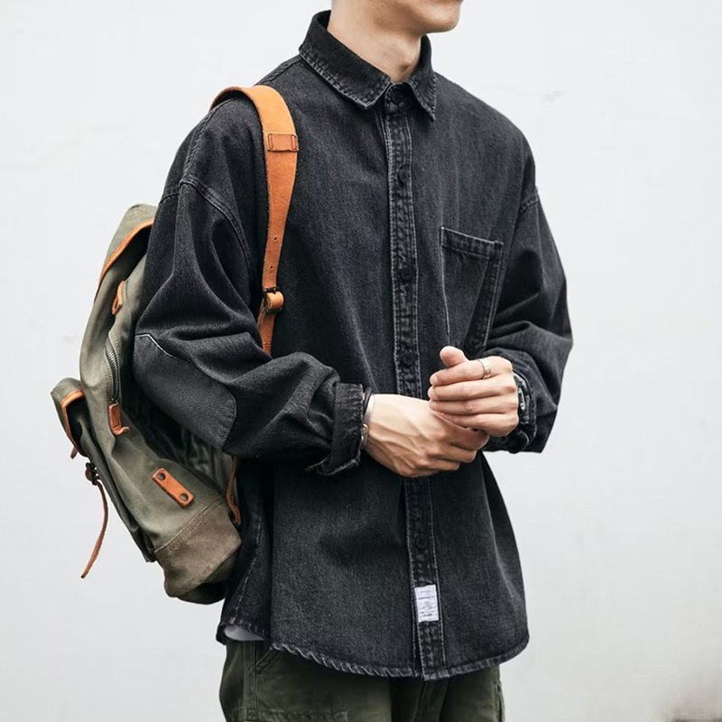 デニムシャツ メンズ 襟付き 長袖 ワークシャツ 春夏用 肘パッチワーク ボタンダウン レギュラーフィット カジュアル 柔らかい 汗染み防止 上着 彼氏 シンプル アウトドア ストリート クール