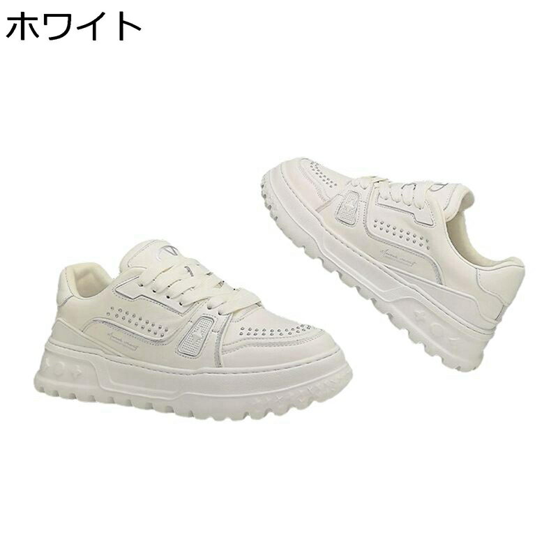 厚底 スニーカー 牛革 レザー カジュアルシューズ メンズ スケボーシューズ 運動靴 ウォーキング ローカット レースアップ 防滑 通気 耐久性 歩きやすい 履きやすい 通学 通勤 日常