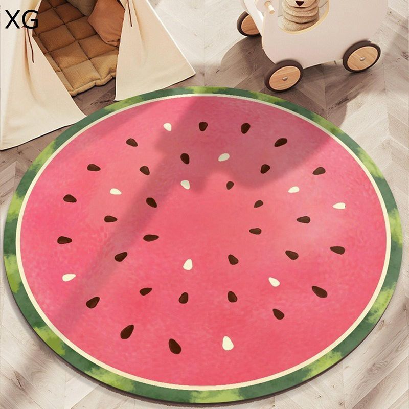 チェアマット ゲーミングチェアマット 円形 果物プリント スイカ オレンジ 滑り止め 床保護 傷防止 洗濯可 防音 椅子の下に敷く 在宅 フローリング テレワーク