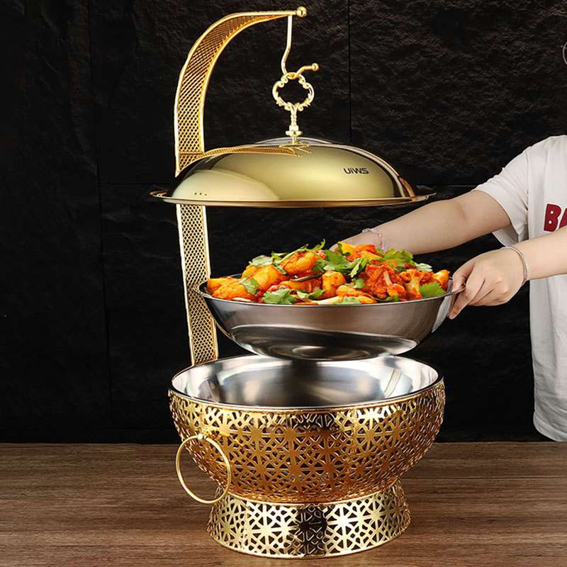 ビュッフェサーバー フードウォーマー ビュッフェストーブ 加熱ウォーマー 業務用ビュッフェコンロ 保温スープボウル チェーフィングディッシュ ステンレス製 蓋付き ビュッフェ バイキング 結婚式 3