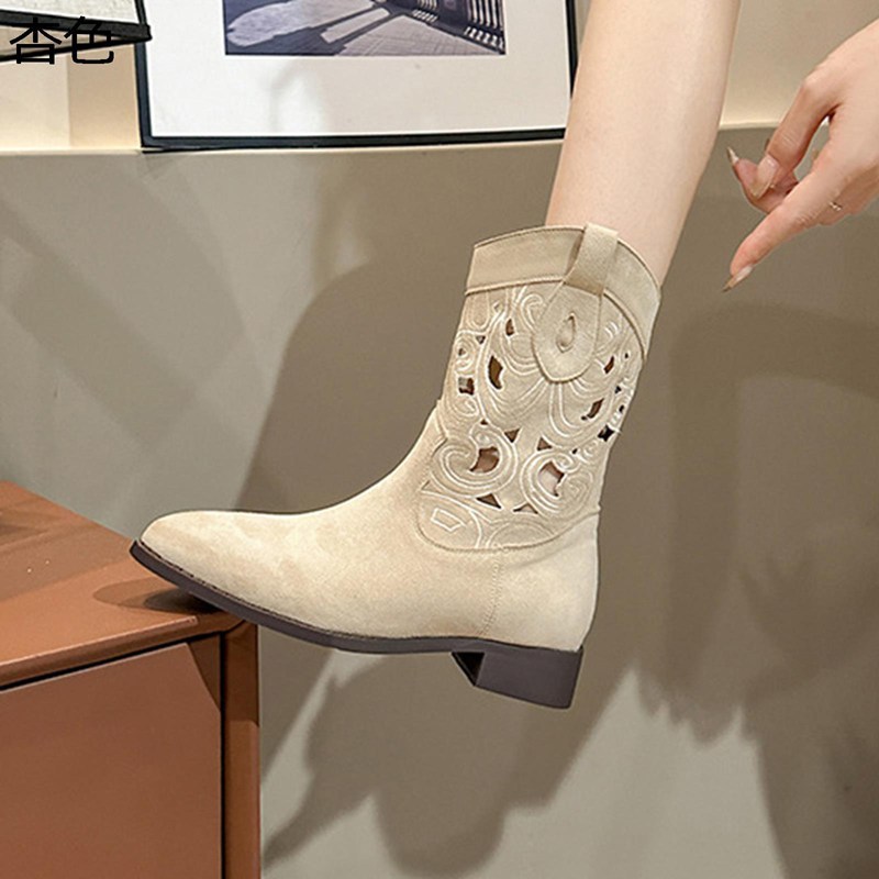 ウェスタンブーツ ロングブーツ レディース 透かし彫り ポインテッドトゥ フェイクスエード レザー 膝丈 防滑 防水 コンフォート エレガント 秋冬 通勤 通学 デート パーティー 衝撃吸収