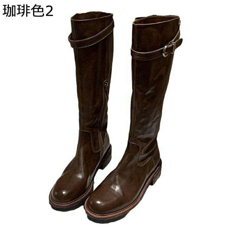 ジョッキーブーツ ロングブーツ レディース レザー 膝丈 防滑 牛革 ラウンドトゥ 無地 防水 コンフォート 耐磨耗 耐久性 丈夫 おしゃれ 秋冬 通勤 通学 デート パーティー 結婚式 軽量