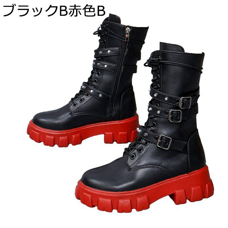くしゅくしゅ エンジニアブーツ レディース 卒業式 厚底 ラウンドトゥ ベルト飾り 通勤通学 イベント アウトドア 足が細く見える 安定感 ファッション フェミニン ソフト 防滑 秋冬