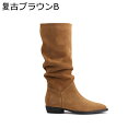 レディース 乗馬ブーツ ミドルブーツ ゆったり ヌバック 暖かい 防滑 耐磨耗 デイリー 身長アップ フラット 本革 牛革スエード 無地 春秋冬 通勤 通学 イベント おしゃれ レトロ調