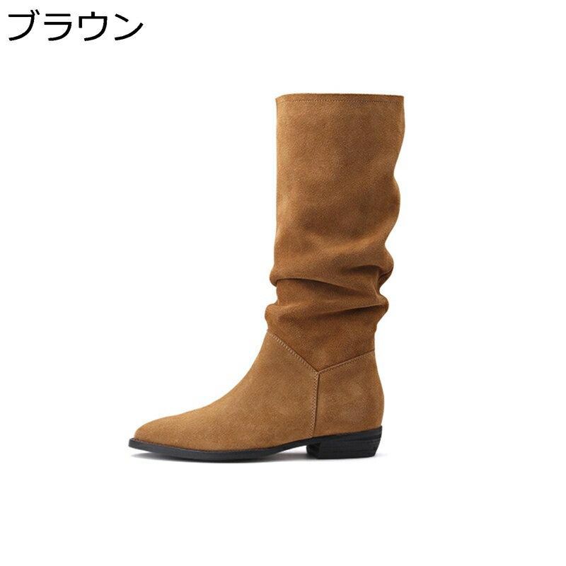 ウェスタンブーツ レディース ミドルブーツ 秋靴 レザー 秋 ポインテッドトゥ シンプル カジュアル チャンキーヒール ブラウン 旅行 お出かけ 安定感 耐磨耗 韓国風 婚式 パーティー