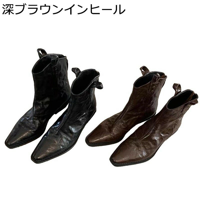 レディース ミドルブーツ カウボーイブーツ レザー 安定感 耐磨耗 牛革 ファスナー ポインテッドトゥ チャンキーヒール エスニック ビジュアル系 ハロウィン 婚式 パーティー 秋靴