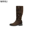 カウボーイブーツ レディース ミドルブーツ 秋靴 レザー 冬 くしゅくしゅ 無地 ポインテッドトゥ 羊革 チャンキーヒール 暖かい 軽量 カジュアル 韓国風 シンプル イベント 通学 カーキ