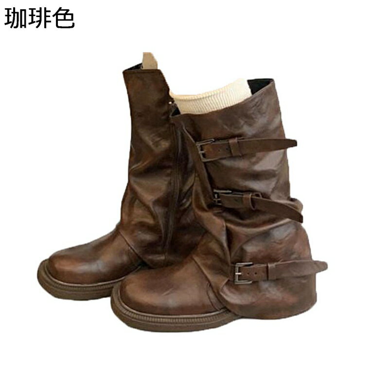 レディース ミドルブーツ ジョッキーブーツ 暖かい 耐磨耗 厚底 PUレザー 防水 汚れにくい ラウンドトゥ 無地 身長アップ ゆったり 冬 美脚 リーガル お出かけ 通学 シンプル おしゃれ