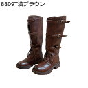 ミドルブーツ レディース ラウンドトゥ ジョッキーブーツ 合成革 防水 汚れにくい ベルト飾り 柔らかい ヴィンテージ ゆったり 美脚 秋 ウェスタン エスニック 通勤 お出かけ オフィス