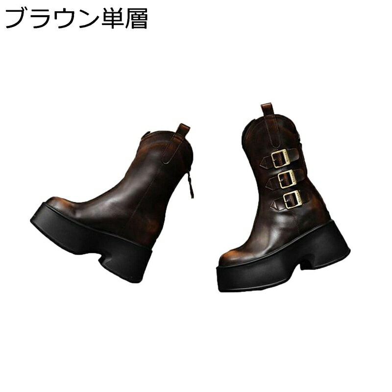 ウェスタンブーツ レディース ミドルブーツ 秋靴 レザー 冬 牛革 ベルト付き ポインテッドトゥ チャンキーヒール ヴィンテージ 防寒 美脚 エスニック ビジュアル系 ハロウィン 旅行 お出かけ