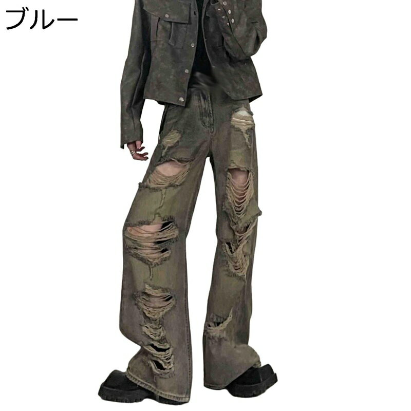 楽天kcreateヴィンテージ デニムパンツ ストレート 秋冬 メンズ ダメージジーンズ ルーズ ゆったり ジーパン ウォッシュ加工 カジュアル ロングパンツ 大きいサイズ Gパン ストリートモード系 B系