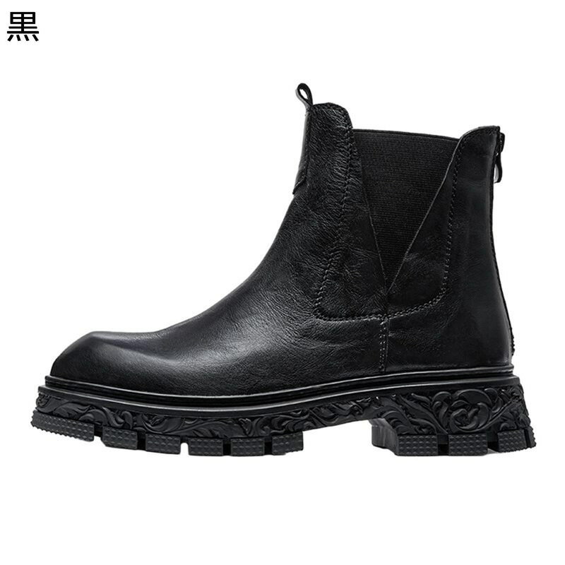 メンズ チェルシーブーツ アンクルブーツ バックジッパー サイドゴア 花柄ソール ヴィンテージ 欧風 ショートブーツ ハイカット 短靴 滑りにくい 履き心地良い 紳士靴 散歩 日常 通勤用