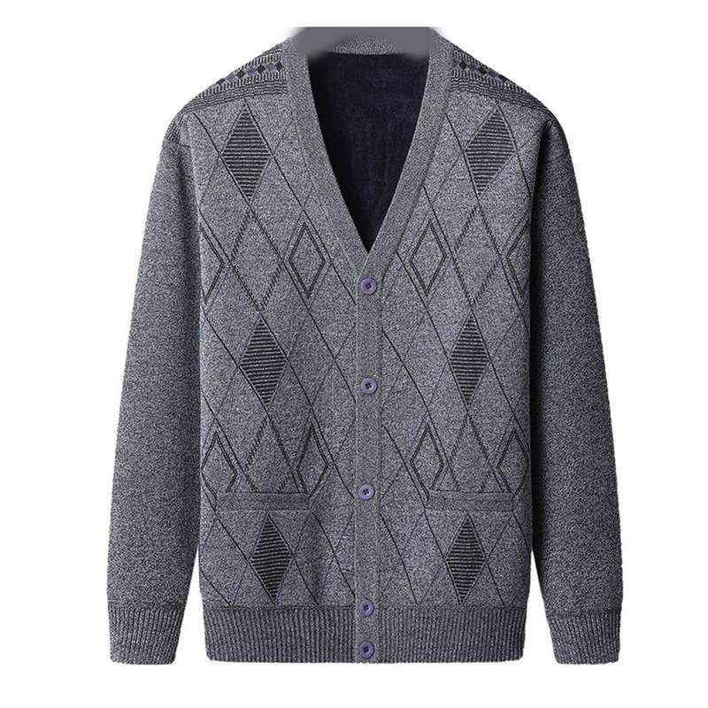 カーディガン メンズ アーガイル柄 シニアアウター ニット 裏起毛 羽織 セーター ビジネス vネック 厚手 暖かい ジャケット ビジネス カジュアル 保温 秋冬 おおきいサイズ 高齢者 父のプレゼン