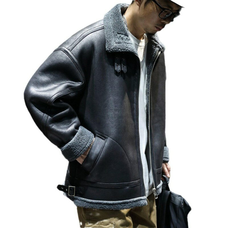 フェイクムートンジャケット 大きいサイズ 革ジャン メンズ ボア付き pu革 毛皮コート ジャンパー ブルゾン パーカー フルジップ 防寒保温 折り襟 秋用 冬物 ビンテージ ゆったり カッコイイ ア