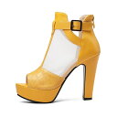 ブーツサンダル 大きいサイズ レディース チャンキーヒール メッシュ バックジップ 11.5cmヒール オープントゥ ストーム ハイヒール バックル付き ショートブーツ オシャレ 舞台 コスプレ