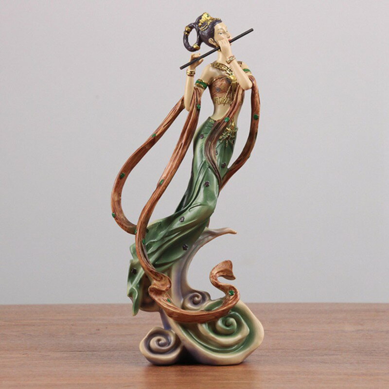 レディース 中国女性 敦煌 飛天 置物 舞踊 楽器 腰鼓 笛 琵琶 蓮華 本物そっくり 綺麗 中華風 伝統的 ..