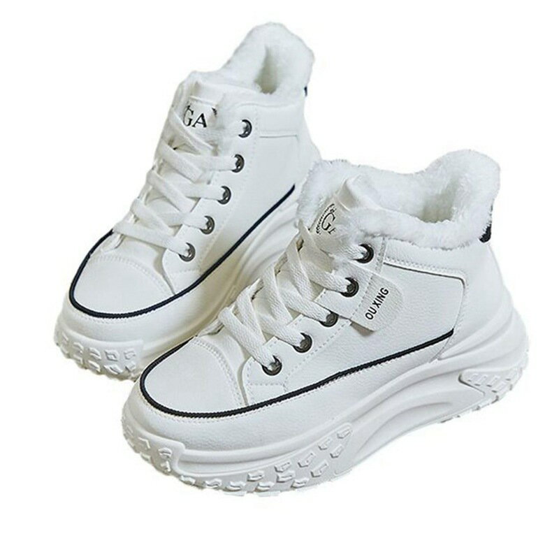 厚底 スニーカー レディース 裏ボア ボアシューズ レースアップ ハイカット 身長5cmUP コンフォートシ..