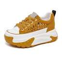 +7.5cm身長盛り レディース 透かし彫り 超厚底 スニーカー 牛革 レースアップ ローカット スポーツサンダル 足長効果 蒸れない 美脚 厚底靴 メッシュ プラットフォーム ファンション 穂波柄