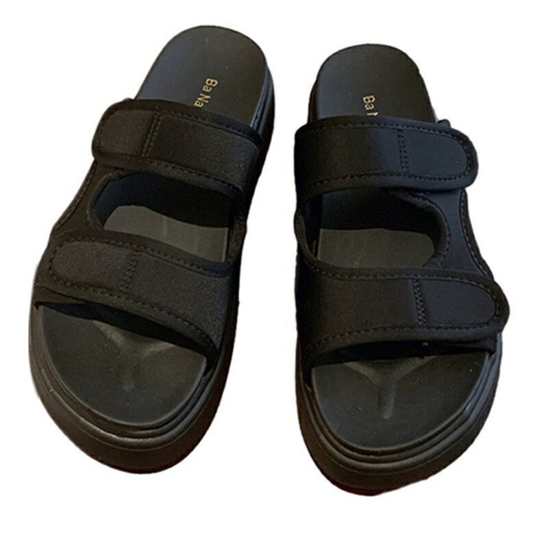 ベルクロサンダル レディース ミュール サンダル プラットフォーム ダブルストライプ 厚底 スリッパ カジュアル クッション性 シンプル 無地 柔らかい 通気 ...