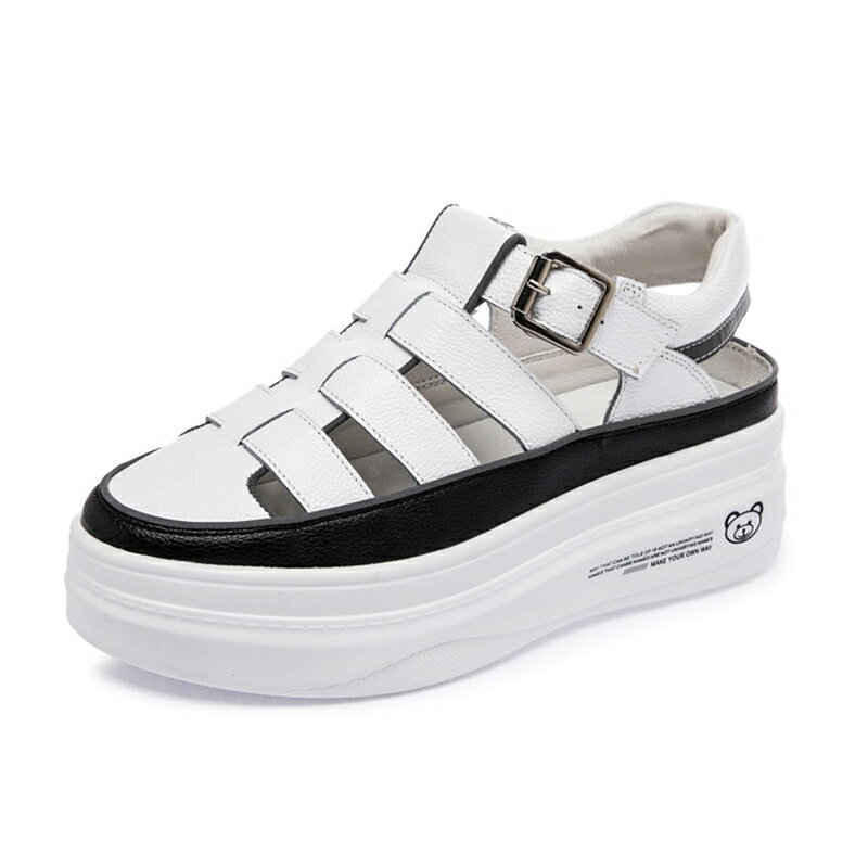 透かし彫り スニーカー サンダル PUレザー 厚底 ローマ風 レディース バックル クローズドトゥ 無地 春..