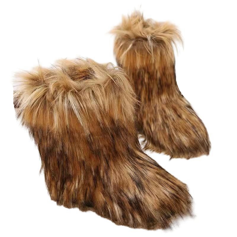 フェイクファーブーツ 毛皮 レディース モコモコ ショートブーツ ウインターブーツ 裏ファー ミドル丈 ..