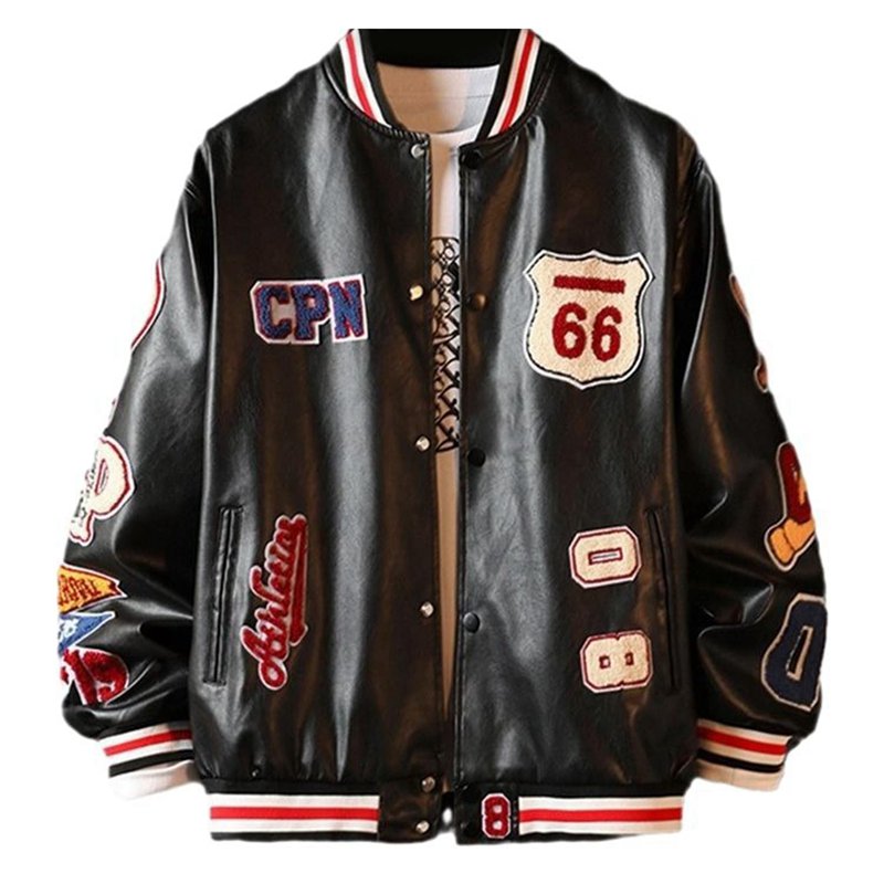 スタジャン メンズ レザージャケット PU革ジャン ジャンパー ジャケット 防寒 防風 防水 ゆったり レタ..