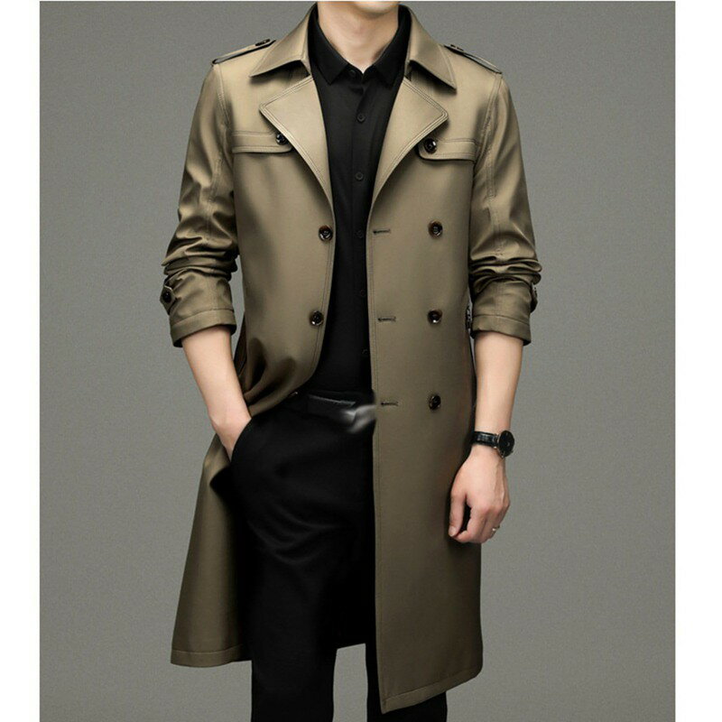 ロングコート メンズ スプリングコート ダブルブレスト ベルト付き ビジネス ジャケット ロング丈 アウター カジュアル 裏地付き メンズコート 薄手 防風 おしゃれ テーラードカラー 大きいサイズ
