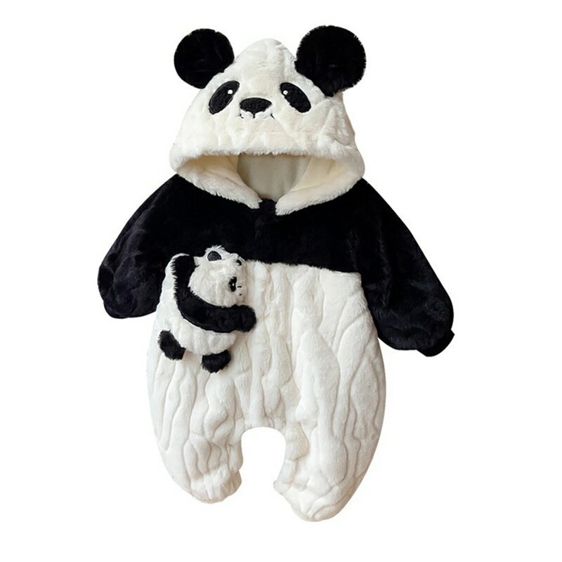 ベビー服 きぐるみ パンダ ロンパース フード付 前開け カバーオール 新生児 赤ちゃん 着せ替え便利 防寒着 ボタン ふかふか 萌え 子供服 コスチューム 肌触り ジャンプスーツ 冬 クリスマス 出