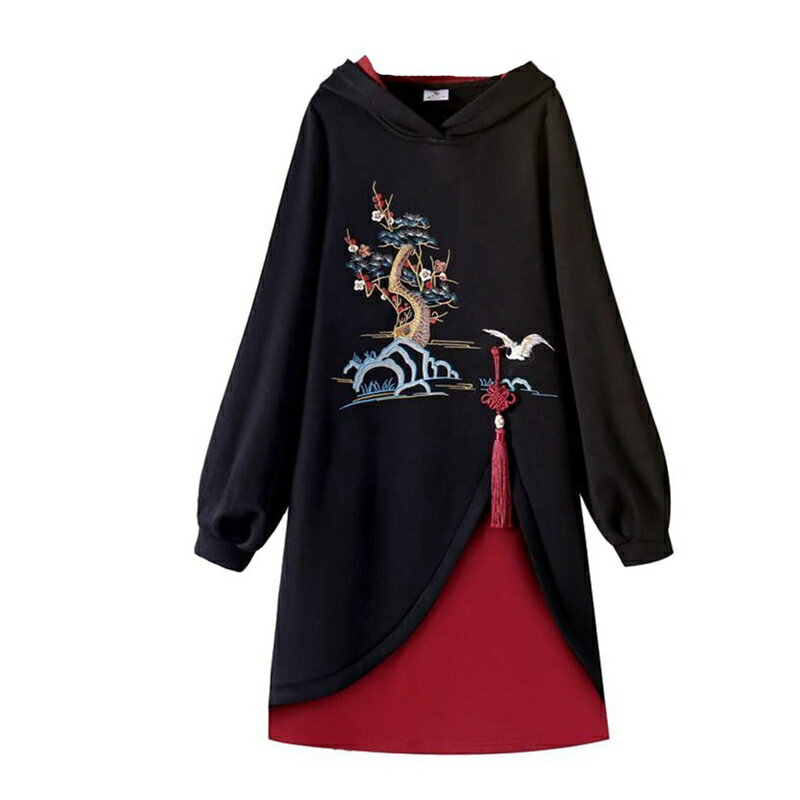 パーカー 中華風 フード付 ロングパーカー レディース チャイナドレス 刺繍 防寒 茶服 唐装 トレーナー 長袖 上着 ゆったり 柔らかい プルオーバー 学園祭 細身 祭り 部屋着 普段着 チャイナ服