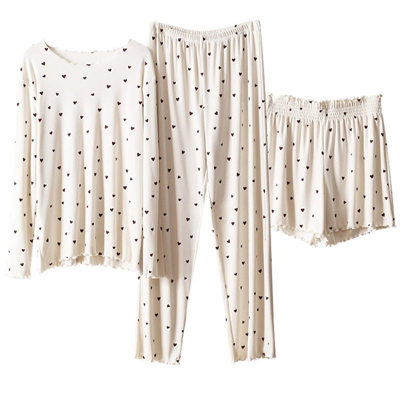 パジャマ 春 夏 ハート柄 レディース ルームウェアセット 上下セット 快適 吸汗 通気 ソフト 便利服 部屋着 ラウンドネック プルオーバープル カジュアル ゆったり ストレッチ 外出着 グレー2点