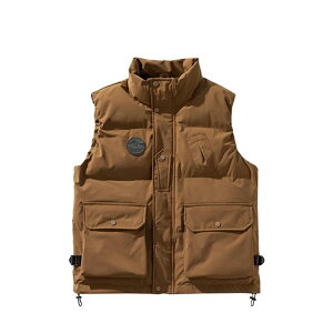 ダウンコットンベスト メンズ 立ち襟 兜布口袋 ラージポケット ジップアップ 中綿ベスト 冬服 暖かい アウターベスト アウター 無袖ジャケット 保温 雪対策 通学 戸外 ファッション カジュアル