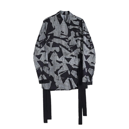 開襟シャツ メンズ 暗黒系 原宿風 和式カーディガン 個性 折り襟 ベルト飾り リボン 長袖 春夏着 ミドル丈 ストリート系 おしゃれ 羽織 カジュアル 学生 夏服 薄手 和式襟 かっこいい ゆったり