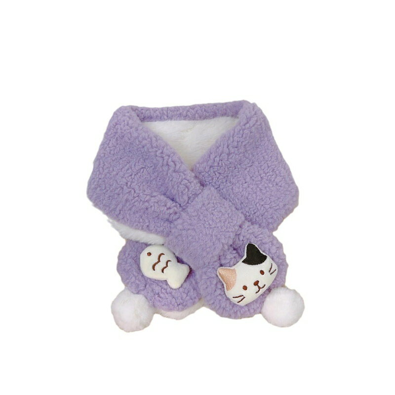 ボアマフラー ネックウォーマー ティペット 子供向け 猫柄 魚 可愛い ボアスヌード 秋冬物 モフモフ ふ..