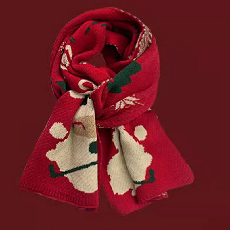 クリスマスマフラー ボリューム サンタ柄 ストール ニット編み 男女兼用 肩掛け 巻き物 カシミヤタッチ..